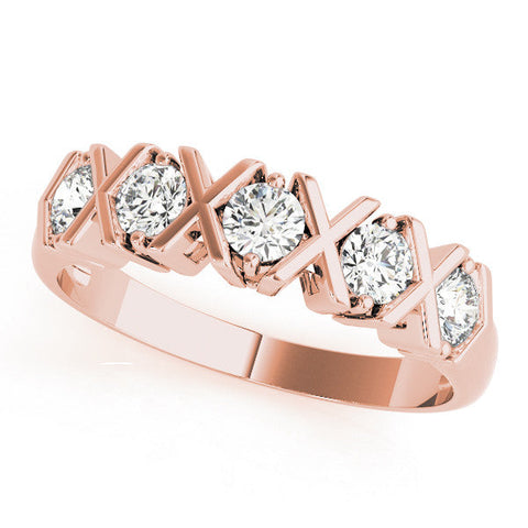 Rose gold Round Diamond Channel Set X-Prong Band