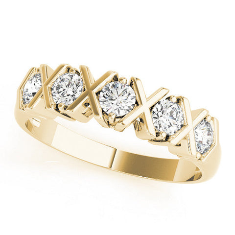 Yellow gold Round Diamond Channel Set X-Prong Band