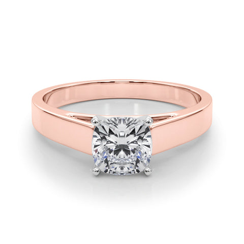 Rose gold Cushion Solitaire Engagement Ring with Four-Prong Setting and Tapered Band