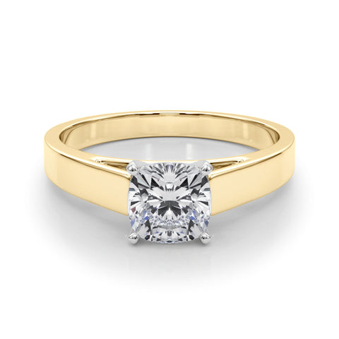 Yellow gold Cushion Solitaire Engagement Ring with Four-Prong Setting and Tapered Band