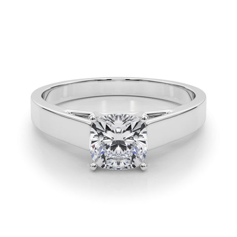 Silver Cushion Solitaire Engagement Ring with Four-Prong Setting and Tapered Band