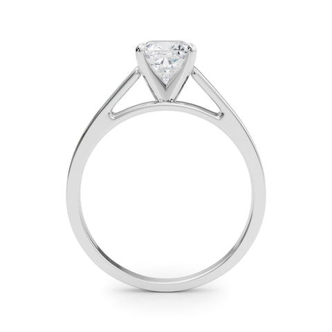 Silver Cushion Solitaire Engagement Ring with Four-Prong Setting and Tapered Band