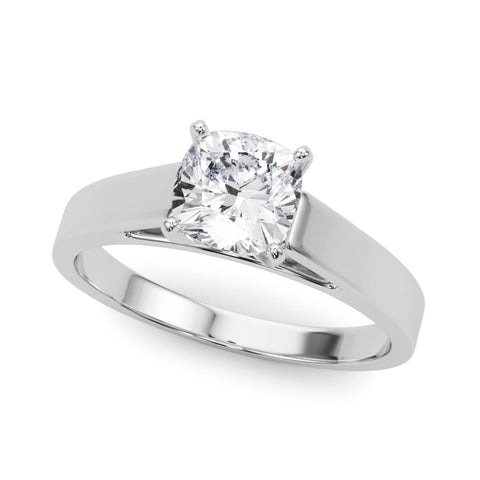 Silver Cushion Solitaire Engagement Ring with Four-Prong Setting and Tapered Band