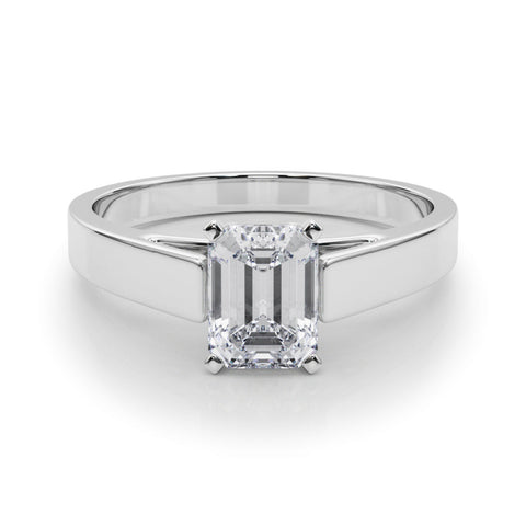 Silver Radiant Solitaire Engagement Ring with Four-Prong Setting and Tapered Band