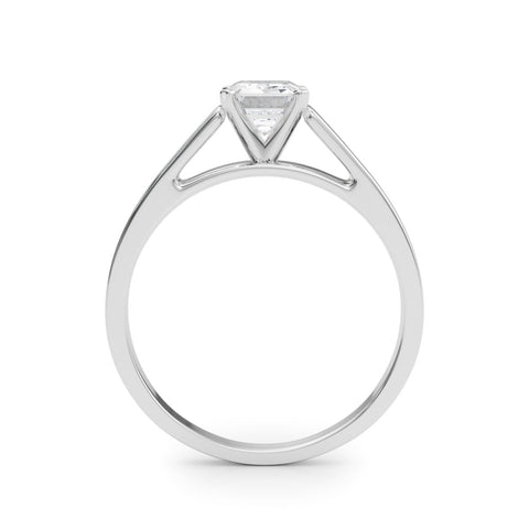 Silver Radiant Solitaire Engagement Ring with Four-Prong Setting and Tapered Band