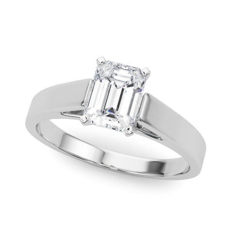 Silver Radiant Solitaire Engagement Ring with Four-Prong Setting and Tapered Band