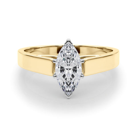 Yellow gold Marquise Solitaire Engagement Ring with Four-Prong Setting and Tapered Band