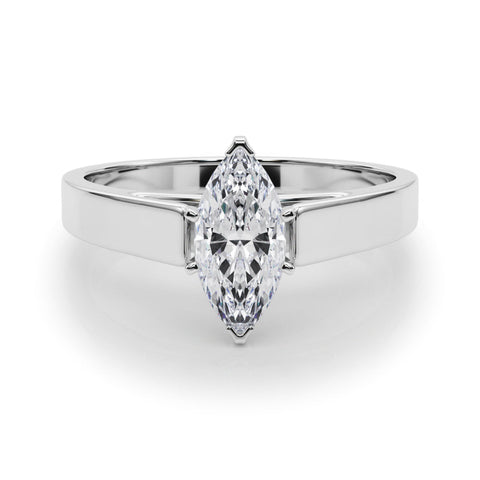 Silver Marquise Solitaire Engagement Ring with Four-Prong Setting and Tapered Band