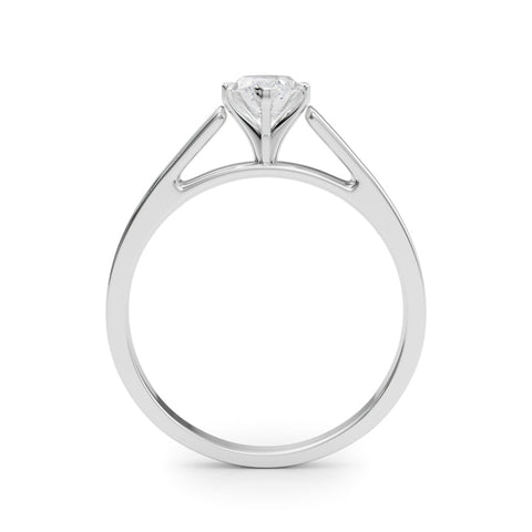 Silver Marquise Solitaire Engagement Ring with Four-Prong Setting and Tapered Band
