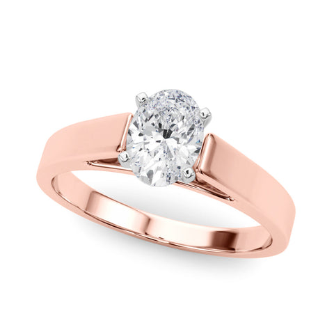 Rose gold Oval Solitaire Engagement Ring with Four-Prong Setting and Tapered Band