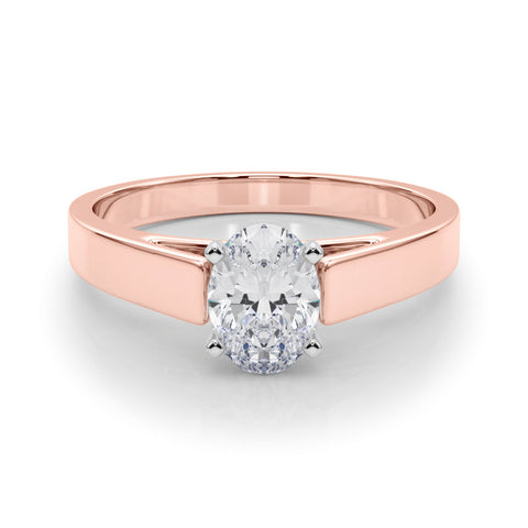 Rose gold Oval Solitaire Engagement Ring with Four-Prong Setting and Tapered Band