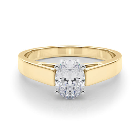 Yellow gold Oval Solitaire Engagement Ring with Four-Prong Setting and Tapered Band