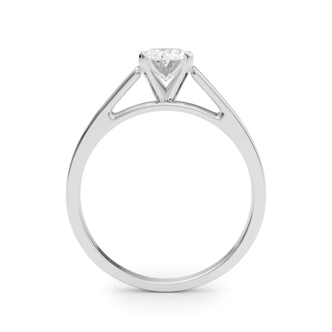 Silver Oval Solitaire Engagement Ring with Four-Prong Setting and Tapered Band