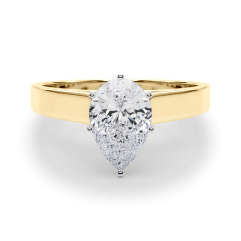 Yellow gold Pear Solitaire Engagement Ring with Six-Prong Setting and Tapered Band