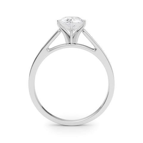 Silver Pear Solitaire Engagement Ring with Six-Prong Setting and Tapered Band
