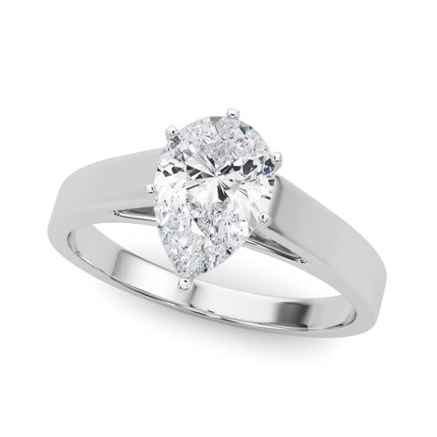 Silver Pear Solitaire Engagement Ring with Six-Prong Setting and Tapered Band