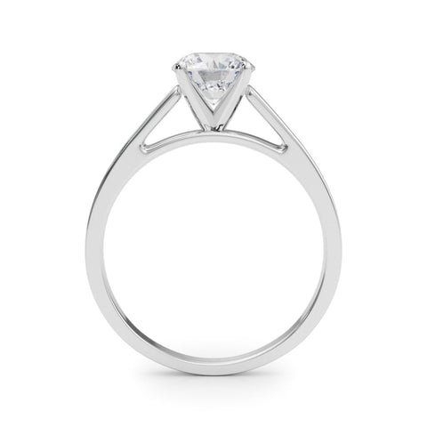 Silver Round Solitaire Engagement Ring with Four-Prong Setting and Tapered Band