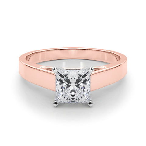 Rose gold Princess Solitaire Engagement Ring with Four-Prong Setting and Tapered Band