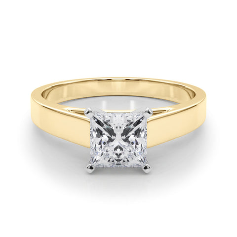 Yellow gold Princess Solitaire Engagement Ring with Four-Prong Setting and Tapered Band
