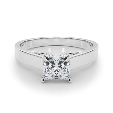 White gold Princess Solitaire Engagement Ring with Four-Prong Setting and Tapered Band