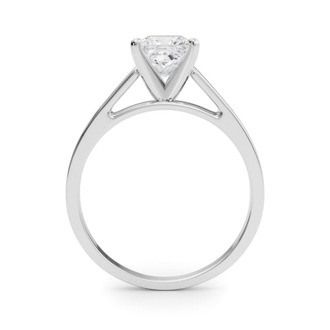 Silver Princess Solitaire Engagement Ring with Four-Prong Setting and Tapered Band