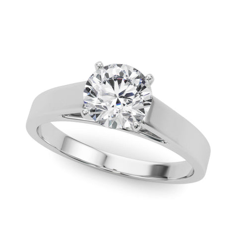 Silver Round Solitaire Engagement Ring with Four-Prong Setting and Tapered Band