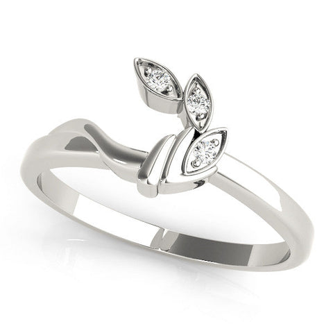 White gold Marquise Diamond Leaf Bypass Ring with Bezel Setting
