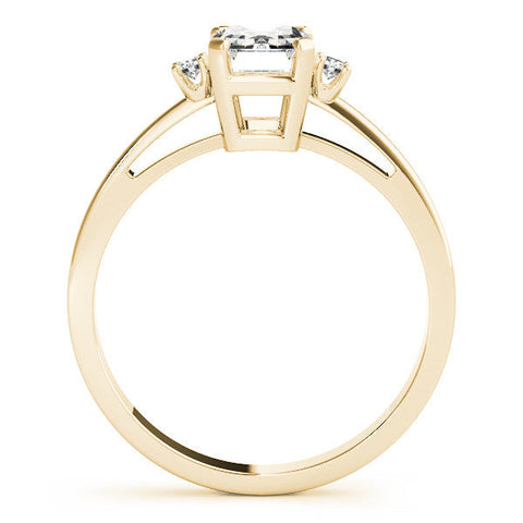Yellow gold Round Cut Three-Stone Solitaire Ring with Round Accent Diamonds and Four-Prong Setting