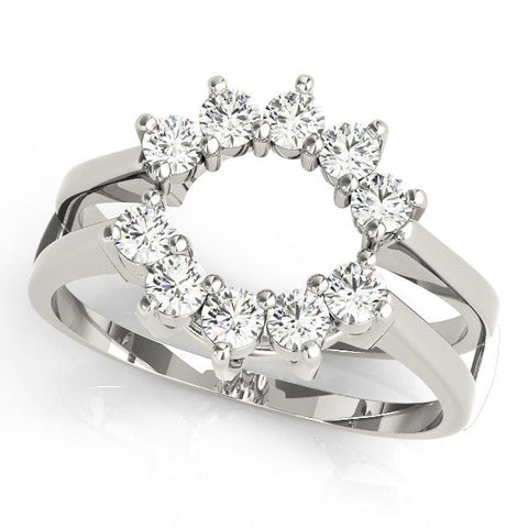 Silver Round Diamond Open Circle Split Shank Prong Setting Ring