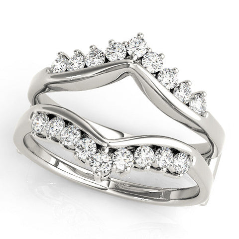 Silver Round Diamond Chevron Contour Band with Prong Setting