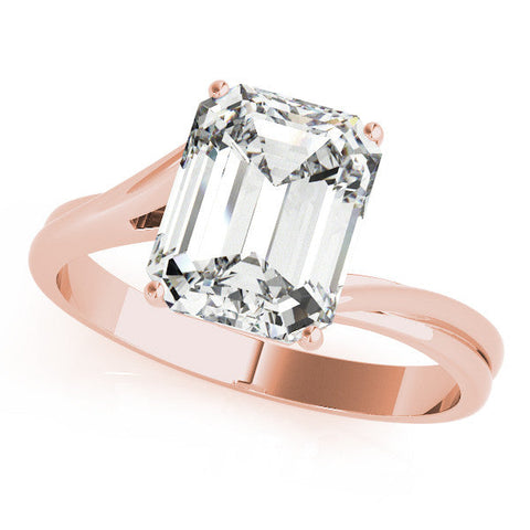 Rose gold Emerald Cut Solitaire Twist Band Ring with Four-Prong Setting