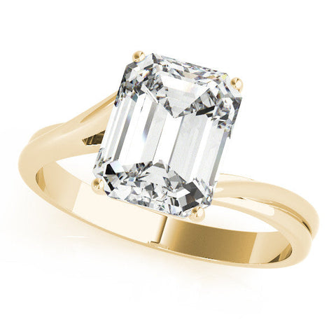 Yellow gold Emerald Cut Solitaire Twist Band Ring with Four-Prong Setting