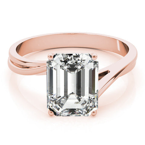 Rose gold Emerald Cut Solitaire Twist Band Ring with Four-Prong Setting