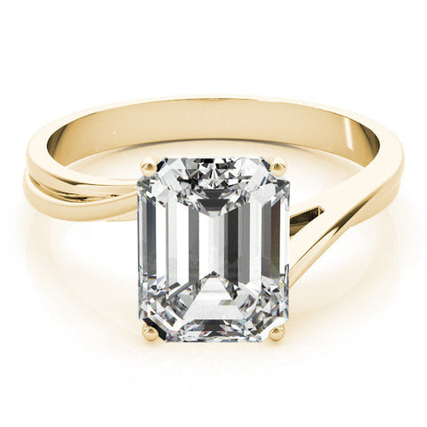 Yellow gold Emerald Cut Solitaire Twist Band Ring with Four-Prong Setting