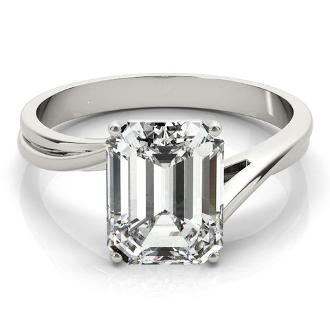 Platinum Emerald Cut Solitaire Twist Band Ring with Four-Prong Setting