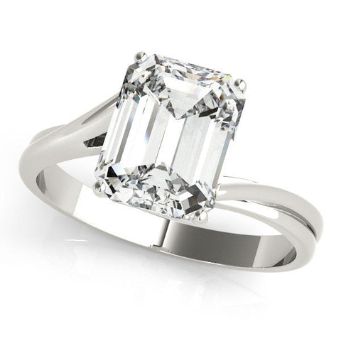 Platinum Emerald Cut Solitaire Twist Band Ring with Four-Prong Setting