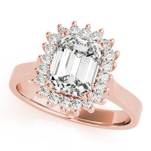 Rose gold Cushion Cut Diamond Halo Ring with Solitaire Band and Prong Setting