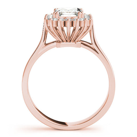Rose gold Cushion Cut Diamond Halo Ring with Solitaire Band and Prong Setting
