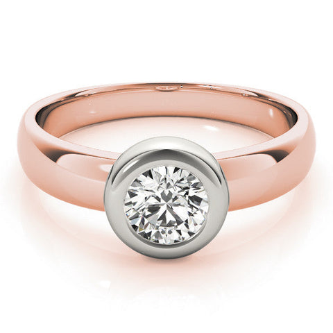 Rose gold Bezel Set Round Solitaire Ring with Wide Band