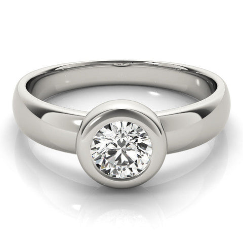Platinum Bezel Set Round Solitaire Ring with Wide Band