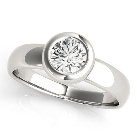 Platinum Bezel Set Round Solitaire Ring with Wide Band