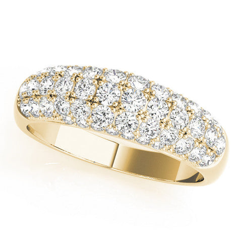 Yellow gold Three-Row Pavé Round Diamond Dome Band with Shared Prong Setting