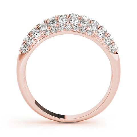 Rose gold Three-Row Pavé Round Diamond Dome Band with Shared Prong Setting