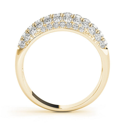 Yellow gold Three-Row Pavé Round Diamond Dome Band with Shared Prong Setting