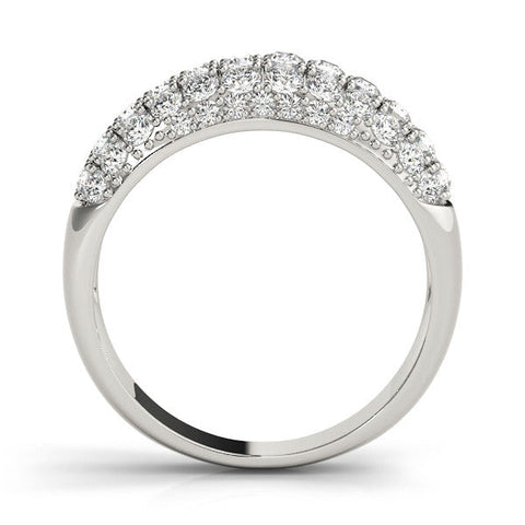 Platinum Three-Row Pavé Round Diamond Dome Band with Shared Prong Setting