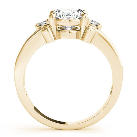 Yellow gold Oval Cut Diamond Ring with Scrollwork Band and Prong Setting