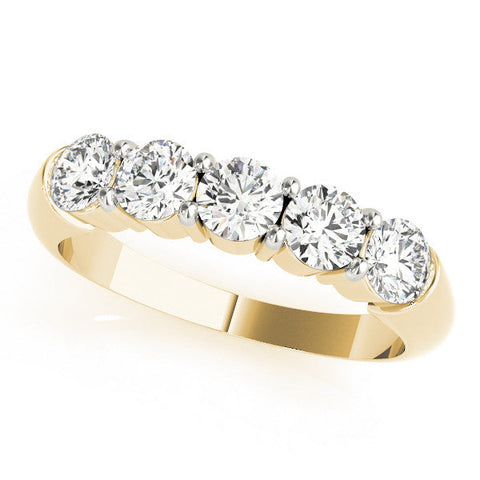 Yellow gold Five-Stone Round Diamond Prong Set Half-Eternity Band
