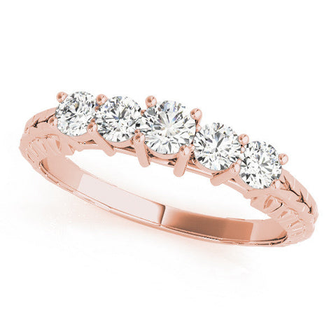 Rose gold Five-Stone Round Cut Diamond Prong Set Eternity Band