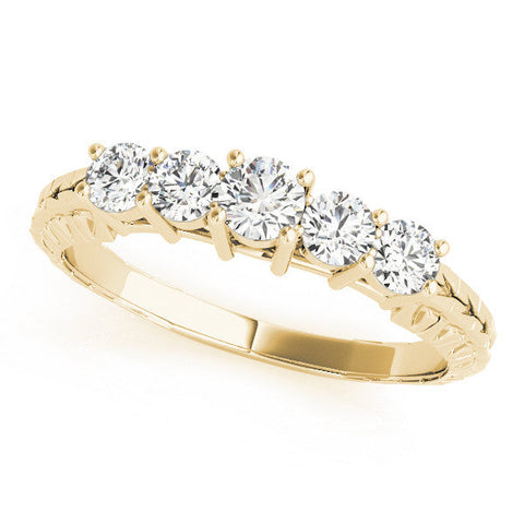 Yellow gold Five-Stone Round Cut Diamond Prong Set Eternity Band