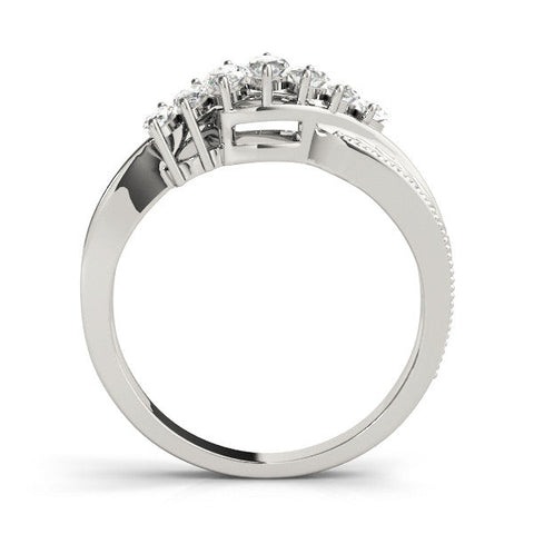 White gold Marquise Cluster Diamond Leaf Band with Shared Prong Setting
